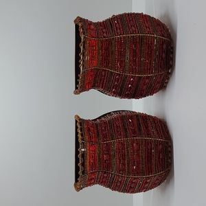Partylite Pair of Moroccan Red & Gold Beaded Tealight Sconces